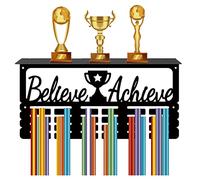 CREATCABIN Medal Trophy Holder Medal Hanger Display with Shelf Stand Sports 4 Rows Wall Mount Hold 70+ Medals for Gymnastics Dance Soccer Running Swimming Awards Rack 15.7 x 7.9 Inch-Believe Achieve