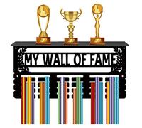 CREATCABIN Medal Trophy Holder Medal Hanger Display with Shelf Stand Sports 4 Rows Wall Mount Hold 70+ Medals for Gymnastics Dance Soccer Running Swimming Awards 15.7 x 7.9 Inch-My Wall Of Fame