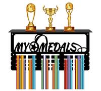 CREATCABIN Medal Trophy Holder Medal Hanger Display with Shelf Stand Sports 4 Rows Wall Mount Hold 70+ Medals for Gymnastics Dance Soccer Running Race Swimming Awards Rack 15.7 x 7.9 Inch-My Medals