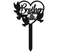 CREATCABIN Memorial Grave Markers for Brother Metal Plaque Stake Black Heart Shaped Bird Remembrance Plaque Memorial Signs Garden Stake Cemetery Decorations for Sympathy Outdoor Yard 9.8 x 5.9 Inch
