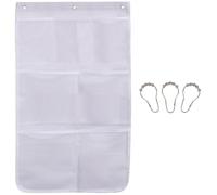 CREATCABIN Mesh Shower Caddy 4 Pockets Hanging Shower Organizer Portable Space Saving Bathroom Organizer Quick Drying Mesh Soap Shampoo Cruise Ship Essentials Holder with Hooks White 24.8x18.5 Inch