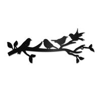 CREATCABIN Metal Bird Wall Art Birds on The Branch Wall Decor Black Leaves with Birds Hanging Sign Ornament Sculpture Bird Branch Silhouette Wall Decoration for Garden Balcony Bedroom 11.8x4.7Inch