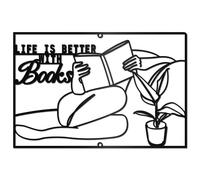 CREATCABIN Metal Book Wall Art Black Iron Wall Decorations Word Life IS Better with Books Plant People Sculpture Wall Artwork Ornament Decoration for Living Room Office Garden Balcony 11.8 x 7.9 Inch