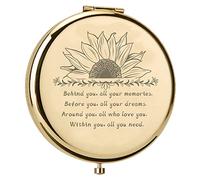 CREATCABIN Metal Compact Pocket Mirror Sunflower Double-Sided Folding Makeup Mirror 2.6inch Travel Portable Behind You All Your Memories Gifts for Women mum Daughter with Velvet Pouches Golden