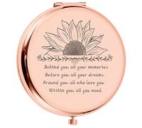CREATCABIN Metal Compact Pocket Mirror Sunflower Magnifying Two-Sided Folding Makeup Mirror 2.6inch Travel Portable Behind You All Your Memories Gifts for Women mum Sister Daughter Rose Gold