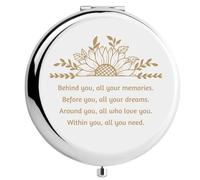 CREATCABIN Metal Compact Pocket Sunflower Round Double-Side Magnifying Folding Makeup Mirror 2.6inch Travel Portable Behind You All Your Memories for Women Mum Sister Daughter