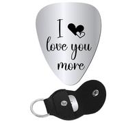 CREATCABIN Metal Guitar Picks I Love You More Engraved Stainless Steel Music Pick with PU Leather Keychain Holder Acoustic Electric Guitar Triangle Plectrums for Music Lovers Gifts 1.26 x 1 inch