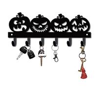 CREATCABIN Metal Key Holder Black Key Hooks Wall Mount Hanger Decor Hanging Organizer Rock Decorative with 6 Hooks Halloween Pumpkin Pattern For Front Door Hat Towel 10.6 x 4.3 x 1.5 inches