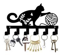 CREATCABIN Metal Key Holder Black Key Hooks Wall Mounted Key Hooks Cat Woolen Ball Key Hanger Holder with 6 Hooks Metal Key Hanging Organizer Black Rack Wall Decor for Entryway Front Door 10.6x6.3Inch