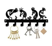 CREATCABIN Metal Key Holder Kokopelli Flute Music Black Key Hooks Wall Mount Hanger Iron Hanging Organizer Rock 6 Hooks for Home Housewarming Gift Entryway Cabinet Hat Towel 10.6 x 4.7inch