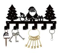 CREATCABIN Metal Key Wall Holder Wall Key Hanger Black with 6 Hooks Christmas Tree Santa Claus Iron Decorative Hanging Mounted Rack for Home Entryway Front Door Hallway Office Keychain 10.6 x 5.1 Inch