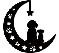 CREATCABIN Metal Moon Wall Decor Black Dog Wall Art Silhouette Pet Paw Print Minimalist Wall Sculpture Statues Hanging Decoration for Farmhouse Garden Balcony Ornament Dog Lovers Gift 11.8 x 11.8 Inch