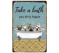 CREATCABIN Metal Sign, Take A bath You Dirty Hippie, Vintage Plaque, Dogs Bathing, 8x12 Inch