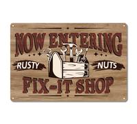 CREATCABIN Metal Tin Sign Now Entering Rusty Nuts Fix-It Shop Signs Vintage Iron Sign Painting Poster Plaque Retro Mural Hanging Wall Art Decoration for Home Garage Restaurant Bars Cafes Pubs 8x12Inch