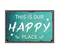 CREATCABIN Metal Tin Sign This is Our Happy Place Retro Vintage Funny Wall Decor Art Mural Hanging Iron Painting for Home Garden Bar Pub Kitchen Living Room Welcome Porch Poster Plaque, 12 x 8 Inch