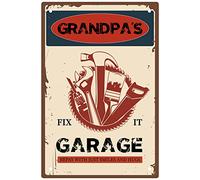 CREATCABIN Metal Vintage Tin Sign Grandpa’s Fix It Garage Repay With Just Smiles And Hugs Wall Decor Decoration for Home Wall Art Kitchen Bar Pub Garage Vintage Retro Poster Plaque, 8 x 12 Inch