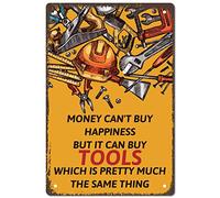 CREATCABIN Metal Vintage Tin Sign Money Can't Buy Happyness But It Can Buy Tools Wall Decor Decoration for Home Wall Art Kitchen Bar Pub Room Farm Garage Vintage Retro Poster Plaque 8 x 12inch