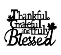 CREATCABIN Metal Wall Art Thankful Grateful Truly Blessed Decor Wall Ornaments Hanging Plaques Grateful Wall Art Sculpture Sign Indoor Outdoor Living Room Garden Office Gift Black 11.8 x 9.1inch