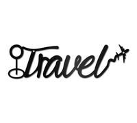 CREATCABIN Metal Wall Sign Black Word Wall Art Silhouette Hanging Decor Travel Word Iron Wire Wall Sculpture Decoration Cutout Minimalist Airplane Ornament for Traveler Farmhouse Gift 11.8 x 3.3 Inch