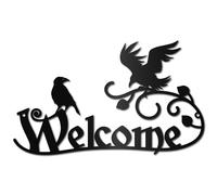 CREATCABIN Metal Welcome Wall Art Raven Black Wall Decor Ravens on Branch Wall Art Decor Hanging Word Welcome Sign for Front Door Porch Living Room Home Outdoor Garden Supplies 11.8 x 7Inch