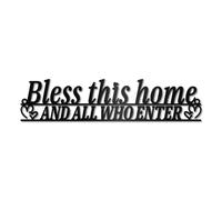 CREATCABIN Metal Word Sign Wall Art Decor Black Heart Silhouette Hanging Wall Sculptures Minimalist for Home Bed Room Garden Living Room Farmhouse Gifts-Bless This Home and All Who Enter 11.8x2.7 Inch