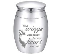 CREATCABIN Mini Cremation Urn Small Keepsake Urns Ashes Alloy Kit Metal Sharing Funeral Urn Memorials Miniatur Container Remains for Female Male Human Pets Feather 1.6 x 1.2 Inch(Silver)