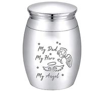 CREATCABIN Mini Cremation Urn Small Keepsake Urns Ashes Alloy Kit My Dad Hero Angel Metal Sharing Urn Memorials Miniatur Container Remains for Female Male Human Pets Angel & Fairy 1.6x1.2 Inch(Silver)