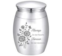 CREATCABIN Mini Cremation Urn Small Keepsake Urns Ashes Holder Silver Rose Flower Alloy Sharing Funeral Urn Kit Memorials Miniature Container Decorative Urn with Velvet Bag for Loved Ones 1.6x1.2Inch