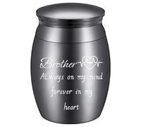 CREATCABIN Mini Keepsake Urn Small Brother Urn Black Alloy Miniature Memorial Cremation Sharing Ashes Holder Container with Bag Spoon Cloth for Funeral Burial Human Commemorative 1.6 x 1.2 Inch
