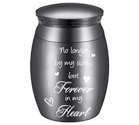 CREATCABIN Mini Keepsake Urn Small Cremation Urns Memorial Ashes Holder love Heart Burial Funeral Urns Container Jar for Sharing Ashes 1.18x1.57inch Black-No Longer by My Side but Forever in My Heart