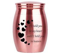 CREATCABIN Mini Urn Small Keepsake Cremation Urns Ashes Holder Miniature Burial Funeral Container Jar Stainless Steel for Human Ashes Pet Dog Cat 1.57 x 1.18 Inch-I'll Hold You In My Heart(Pink)