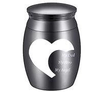 CREATCABIN Mini Urn Small Keepsake Cremation Urns Ashes Holder Miniature Burial Funeral Paw Container Jar Stainless Steel for Human Ashes Pet Dog Cat 1.57 x 1.18 Inch-My Dad My Hero My Angel(Black)
