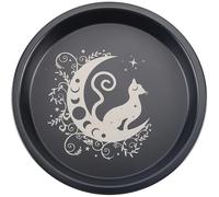 CREATCABIN Moon Cat Offering Bowl Altar Ritual Plate Stainless Steel Black Crystal Storage Flat Bowl Round Tray Prayer Dish Candle Holder Jewelry Dish for Smudging Incense Burner 20x2.6cm