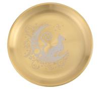 CREATCABIN Moon Cat Ritual Plate Altar Stainless Steel Flat Bowl Round Golden Tray Prayer Offering Bowl Dish Candle Holder Jewelry Dish for Smudging Incense Burner Meditation Tarot 5.55Inch