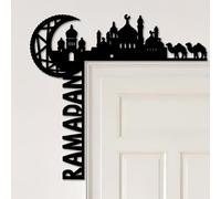 CREATCABIN Moon Door Topper Decorative Door Frame Corners Black Metal Castle Camel Ramadan Trim Window Frame Sitter Wall Silhouette Sign for Home Holiday Wall Decoration Housewarming Gifts 11.8 x 11in