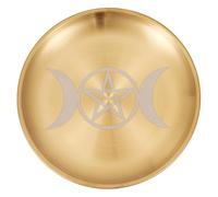 CREATCABIN Moon Offering Bowl Altar Ritual Plate Stainless Steel Golden Crystal Storage Flat Bowl Round Tray Prayer Dish Candle Holder Jewelry Dish for Smudging Incense Burner 5.5Inch
