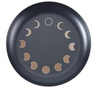 CREATCABIN Moon Phase Altar Ritual Plate Dish Stainless Steel Flat Bowl Black Jewelry Tray Round Prayer Tarot Offering Bowl Dish Candle Trinket Holder for Incense Burner Dowsing Divination 4 Inch