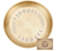 CREATCABIN Moon Phase Altar Ritual Plate Dish Stainless Steel Flat Bowl Golden Round Prayer Tarot Offering Bowl Dish Candle Trinket Holder Jewelry Tray for Incense Burner Dowsing Divination 5.55 Inch