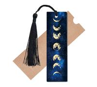 CREATCABIN Moon Phase Bookmark Celestial Book Mark with Black Tassel Rectangle Space Galaxy Moon Book Page Marker Tag for Teachers Students Bookworm School Home Office Supplies Gifts 1.3x4.6 Inch