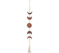 CREATCABIN Moon Phase Hanging Decor Wood Boho Wall Hanging Coconut Brown Moon Vintage Celestial Round Beads Bohemian Decorative Tassels Ornaments for Bedroom Living Room Home Office Art DIY Decor