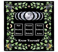CREATCABIN Moon Phase Leaves Altar Cloth Tarots Cards Tablecloth Witchcraft Mat Tapestry Tablecloth Spiritual Cloth Velvet Square Wall Art Divinations Cards Table Cloth for Ritual Supplies 20x20Inch