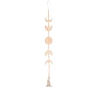 CREATCABIN Moon Phase Wall Hanging Boho Bead Wall Decor Beige Wood Moon Round Beads Celestial Vintage Decorative Bohemian Hanging Tassels Ornaments for Bedroom Living Room Home Office Art DIY Decor