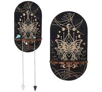 CREATCABIN Moth Crystal Floating Shelf Wooden Crystal Display Shelves Witch Rack Wall Shelves Stone Holder Stand with 3pcs Pendulum Chains for Hanging Altar Spiritual Gift Black 8.5x4.6Inch