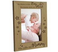 CREATCABIN Mother and Son Picture Frame Wood Photo Frames 4x6 Engraved Display Wooden Tabletop Frame New Mom Gifts for Hanging Wall Gallery Desk Decor Mother's Day Best Mom Ever - He Calls me Mommy