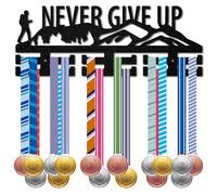 CREATCABIN Mountain Climbing Medal Holder Never Give Up Medal Rack Wall Mount Awards Storage 2 Rows Hooks 30+ Medals Ribbons Hanging Display for Climbing Enthusiast Sports Race Winners Gift 15.7x5.9in