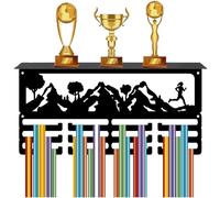 CREATCABIN Mountain Medal Hanger Display Trophy Holder Shelf Metal Black Runner Rectangle Wall Mount Ribbon Awards Rack Stand for Hold 60+ Medals Home Sporter Athletes Medalist Races 15.7 x 7.9 Inch