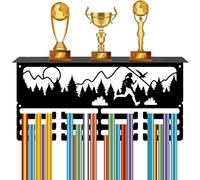 CREATCABIN Mountain Medal Holder Trophy Display Shelf Black Metal Sports Running Marathon Race Medal Rack with 12 Hooks 3 Rows for Wall Mount Hold 60+ Medals Hanger Organizer for Runners 15.7x8x4Inch