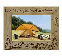 CREATCABIN Mountain Picture Frame Camping Wood Photo Frames Engraved Display Wooden Tabletop Frame for Hanging Wall Gallery Birthday Christmas Home Gifts Desk Decor 4x6Inch-Let the Adventure Begin
