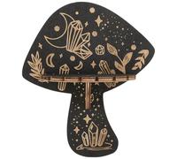 CREATCABIN Mushroom Crystal Display Small Crystal Shelf Black Rustic Wooden Phase Moon Floating Witchy Stuff Hand Holder Storage Wall Shelves for Rock Gemstones Meditation Spiritual Gifts 7 x 6 Inch