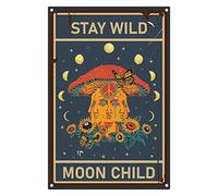 CREATCABIN Mushroom Metal Tin Sign Sunflower Butterfly Iron Sign Posters Stay Wild Moon Child Waterproof Rectangle for Wall Bedroom Bathroom Living Room Club Bar Gift Plaque Decor 8x12Inch